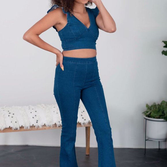 SHOPIRISBASIC One in a Million Denim Crop Top and Flare Pants Set - Picture 4 of 9